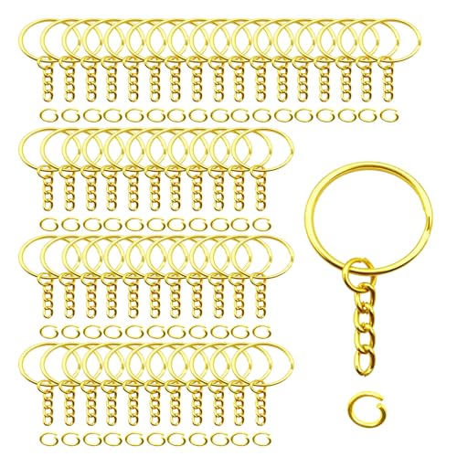 50Sets 1 inch Keychain Rings Golden Split Round Key Ring with Chain…