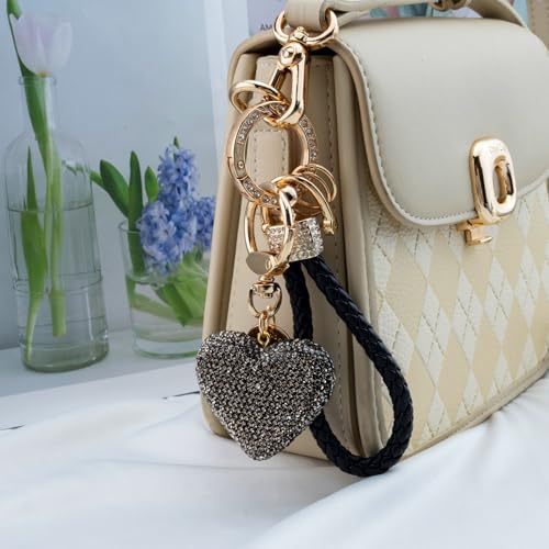 Cute Heart Keychain Black Wristlet Keychains For Women Girls Bling Key Chain… - Image 5