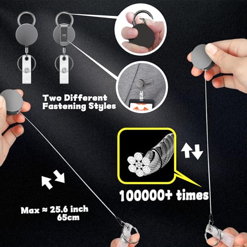 2 Pack Round Metal Retractable Keychain Heavy Duty Retractable Badge Reel for… - Image 2