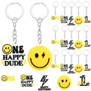 Quelay 24 Pcs One Happy Dude Keychains 1st Birthday Gift Smile Face…