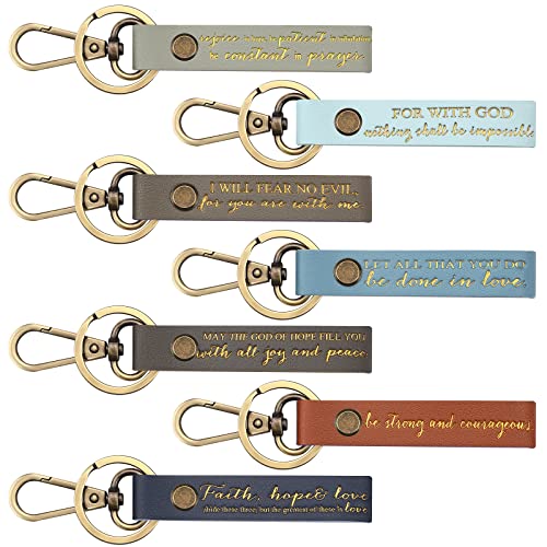 Sureio 7 Pcs Christian Keychains Gift Religious Bible Verse Inspirational PU Leather…