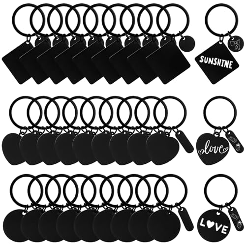 Framendino, 30 Pack Black Engravable Keychains Blank Laser Engraving Metal Key Ring…