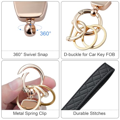 Weixiltc Leather Wristlet Keychain, Car Key Chain Holder with 2 Key Ring… - Image 3