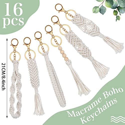 Junkin 16 Pack Mini Macrame Keychains Cute Boho Macrame Bag Charms Handcrafted… - Image 2