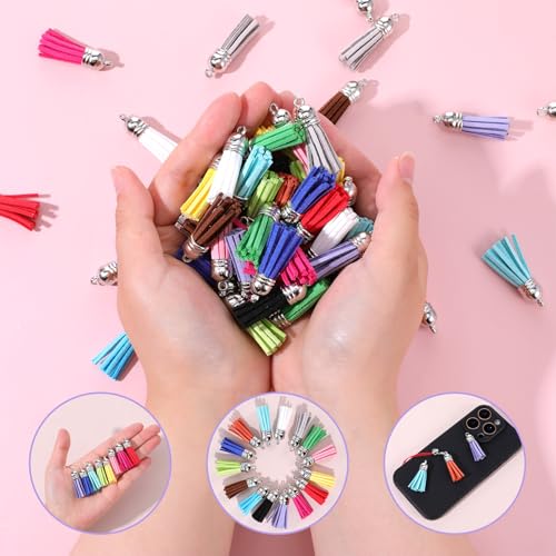 60 Pcs Keychain Tassels Colors Mini Bulk Leather Tassels for DIY Keychain… - Image 6
