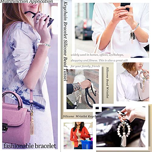 BIHRTC Keychain Wristlet Bracelet Silicone Key Ring Bracelet Wristlet Keychain with Leather… - Image 7