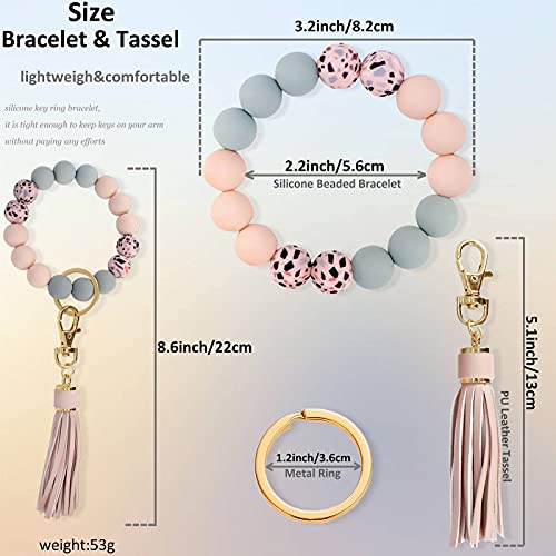 BIHRTC Keychain Wristlet Bracelet Silicone Key Ring Bracelet Wristlet Keychain with Leather… - Image 2