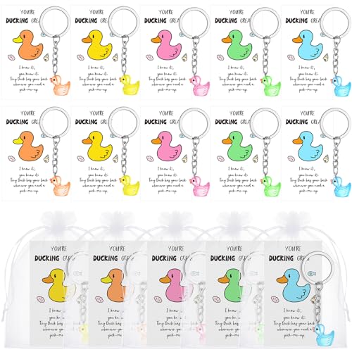 Treela 50 Set Inspirational Gifts Luminous Mini Resin Duck Keychains with Motivational…