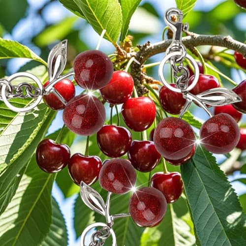 Aonald Cherry Keychain For Women Resin Silver Cherry Charm For Purse Bag… - Image 5