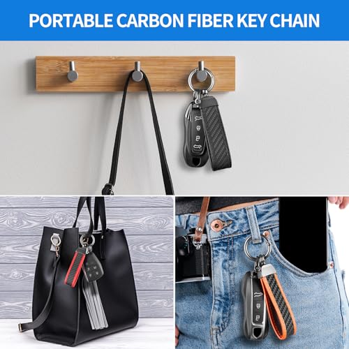 Real Carbon Fiber Keychain,Minimalist Leather Edges,Car Key Fob Chain Holder,Keychains Replacement,Keychains for… - Image 5