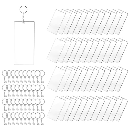Acrylic Keychain Blanks Set Including 48pcs Rectangle Clear Acrylic Ornament Blanks (3…