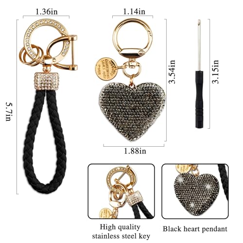 Cute Heart Keychain Black Wristlet Keychains For Women Girls Bling Key Chain… - Image 2