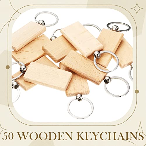 Yinkin 50 Pcs Wooden Keychain Blanks Wood Key Chains Bulk Laser Engraving… - Image 4