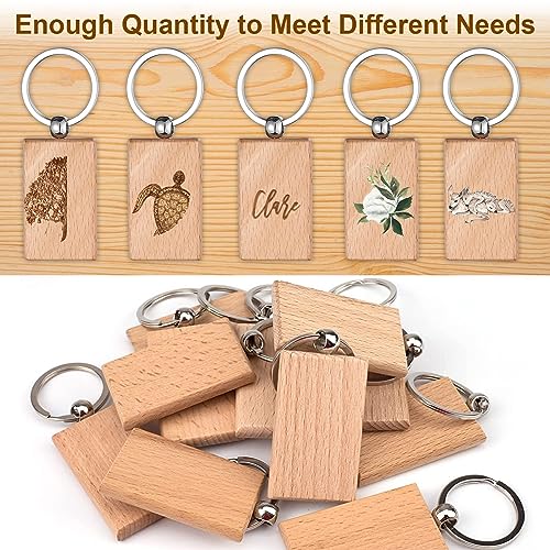 Voittozege 100 Pcs Wood Key Chain Bulk, Wooden Blanks for Key Chains,… - Image 4