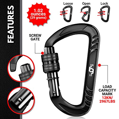 RHINO Produxs 12kN (2697 lbs) Heavy Duty, Locking, Auto Locking, Wiregate Carabiner… - Image 3
