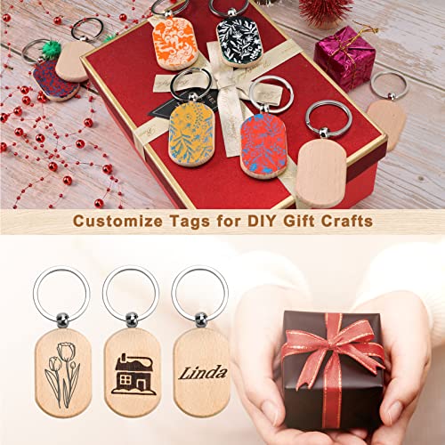 Auihiay 110 Pieces Wood Keychain Blanks, Wood Key Chain Bulk, Unfinished Wood… - Image 7