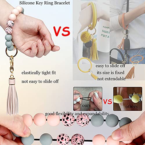 BIHRTC Keychain Wristlet Bracelet Silicone Key Ring Bracelet Wristlet Keychain with Leather… - Image 4