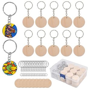 BUYGOO 100Pcs Blank Wooden Keychain Set, 1.5 inch Unfinished Discs with 100Pcs…