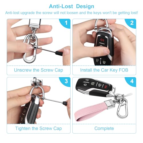 QBUC Genuine Leather Car Keychain,Universal Heavy Duty Metal Key Chain Accessories,Car Fob… - Image 4