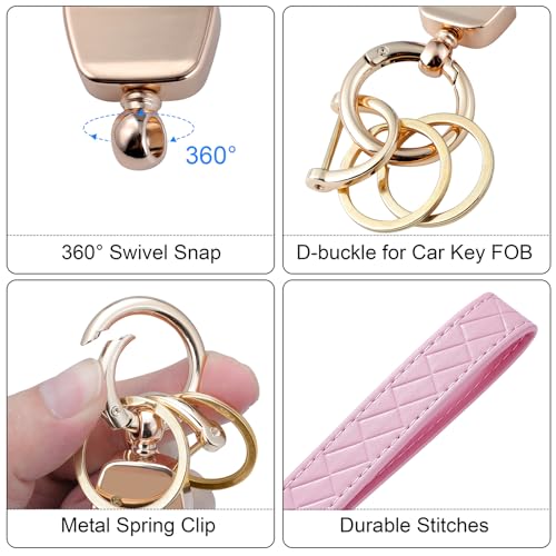 Weixiltc Leather Wristlet Keychain, Car Key Chain Holder with 2 Key Ring… - Image 3