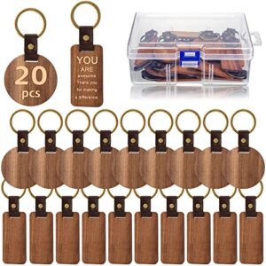 20 Pcs Blank Wooden Keychains Leather Keychains for Engraving Blanks Keychain with…