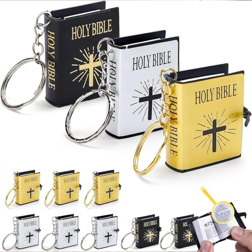 FREESOOTH Mini Bible Keychain, Tiny Miniature Real Bibles Key Chains for Handbag…