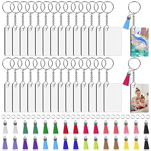 Modacraft 120Pcs Sublimation Keychain Blanks Bulk Set with Rectangle Sublimation Blanks Tassels…