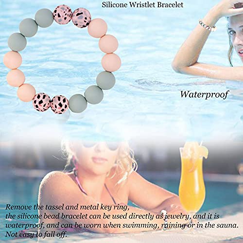 BIHRTC Keychain Wristlet Bracelet Silicone Key Ring Bracelet Wristlet Keychain with Leather… - Image 5