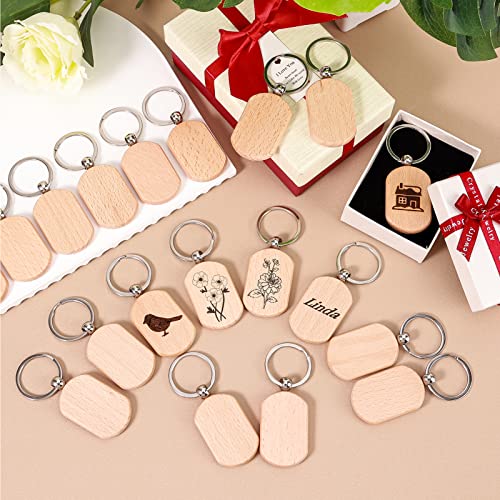 Auihiay 110 Pieces Wood Keychain Blanks, Wood Key Chain Bulk, Unfinished Wood… - Image 6