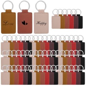 YUXIANLB 60PCS Leather Keychain Blanks Bulk, Lasable Engravable Blanks PU Key Fob…
