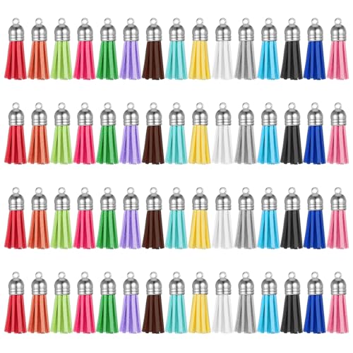 60 Pcs Keychain Tassels Colors Mini Bulk Leather Tassels for DIY Keychain…