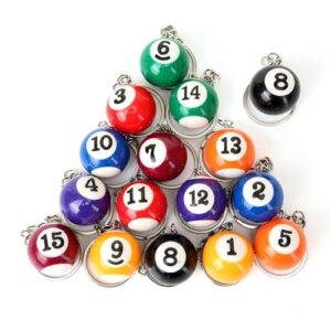16 Pcs Assorted Colorful Mini Billiard Pool Ball Keychains