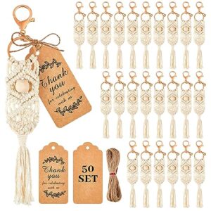 Huquary 50 Set Boho Macrame Keychain Bulk with Tassel and Kraft Thank…