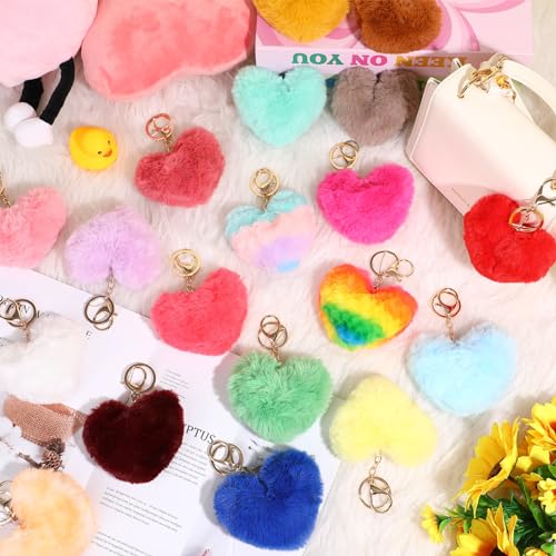 Equsion 24 Pcs Heart Pom Keychain Bulk Colored Faux Fur Pom Gift… - Image 4
