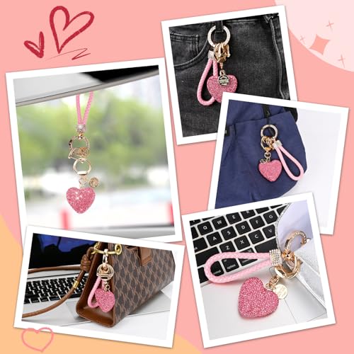 Car Keychain for Women with Rhinestone Heart Shape Bling Girl Cute Keychain… - Image 3