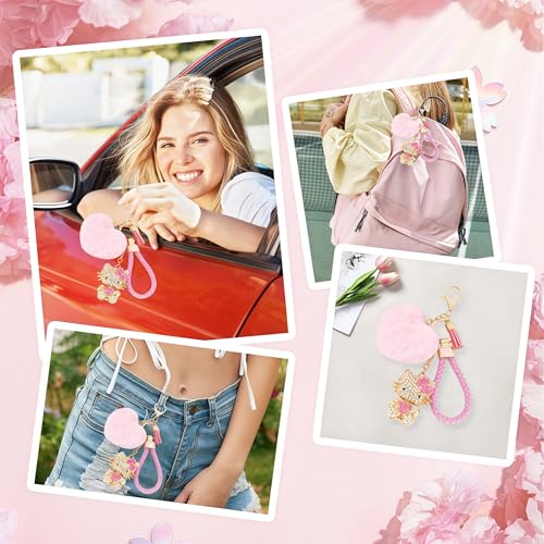 Cute Bling Rhinestone Keychain Gift with Poom Poom Plush Ball Tassel Ornament… - Image 6