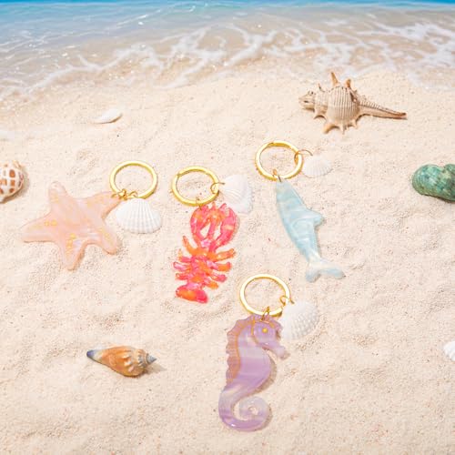 PERSONFUN Coral Pink Lobster Keychain with Shell Charm, Gold Metal Ring, 3.93… - Image 5