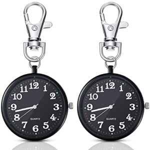 2 Pieces Quartz Pocket Watch with Key Buckle Round Keychain Clip on…