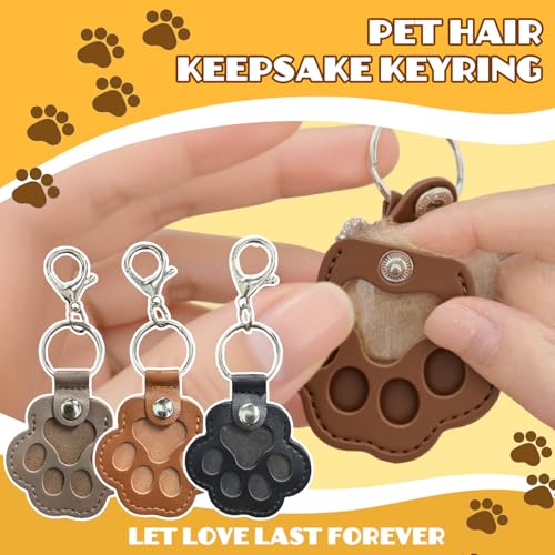 3 Pcs Dog Fur Storage Keychain, Cute Leather Paw Keychain Pet Hair… - Image 2