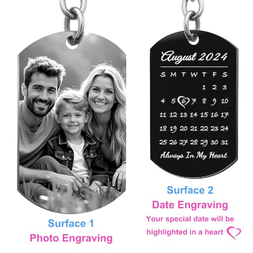 Queenberry Custom Photo Keychain for Husband Boyfriend Laser Engraved Personalized Calendar Date… - Image 6