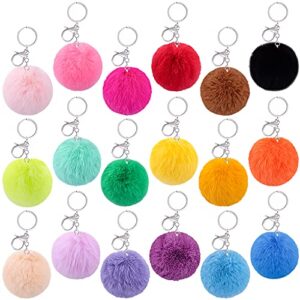 BQTQ 18 Pieces Pom Pom Keychain Rabbit Faux Fur Balls Fluffy With…