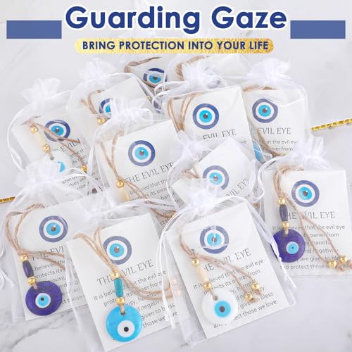 Skylety 12 Set Turkish Blue Evil Eye Charms Glass Evil Eye Keychain… - Image 2