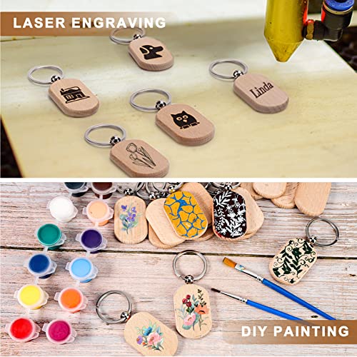 Auihiay 110 Pieces Wood Keychain Blanks, Wood Key Chain Bulk, Unfinished Wood… - Image 3
