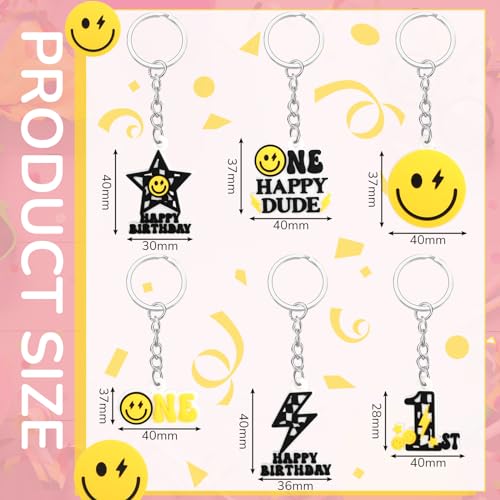 Quelay 24 Pcs One Happy Dude Keychains 1st Birthday Gift Smile Face… - Image 4