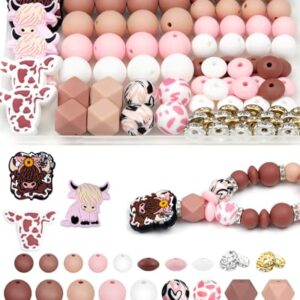 112PCS FIVEIZERO 12mm 15mm Cow Focal Silicone Beads for Keychain Making, Round,…