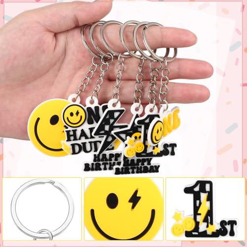 Quelay 24 Pcs One Happy Dude Keychains 1st Birthday Gift Smile Face… - Image 3