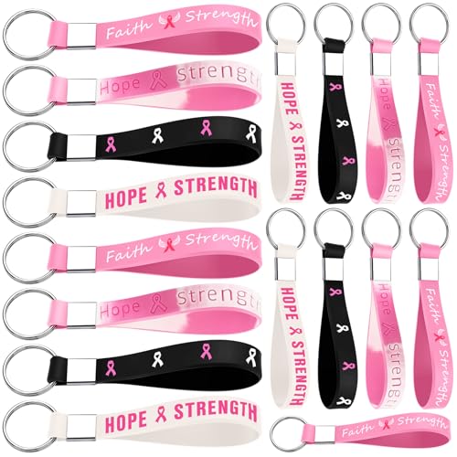 Sureio 100 Pcs Breast Cancer Awareness Silicone Keychain Bulk Pink Ribbon Keychain… - Image 7