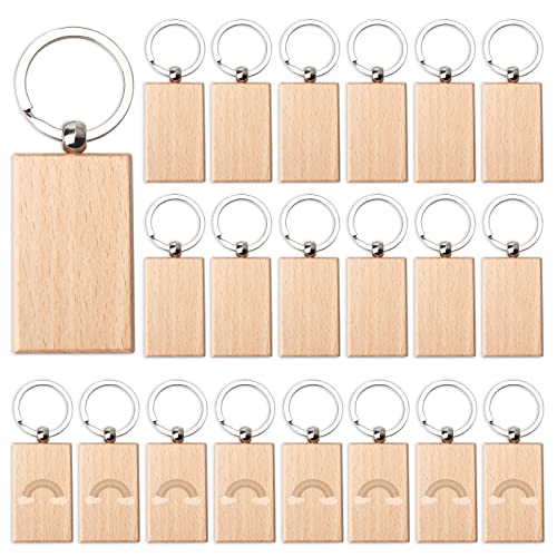 20 Pieces Blank Wooden Key Chain, Rectangle Wood Blanks for Key Chains,…