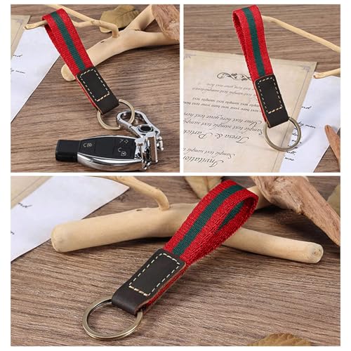 UpLook Nylon & Leather Key Chain, Striped Lanyard Keychain with 3 Key… - Image 6