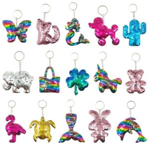 GuassLee 15Pcs Flip Sequin Keychain for Kids Girls Party Favors, Backpack Unicorn…